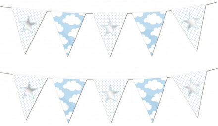 Vlaggenlijnen ster geboorte jongen - Set van 2x stuks - 10 meter - Geboorte feestartikelen - baby jo