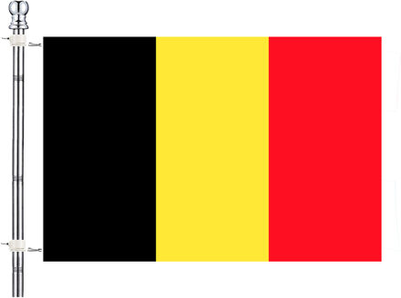 Vlaggenstok / vlaggenmast set - incl vlag van Belgie 90 x 150 cm - aluminium - 183 cm