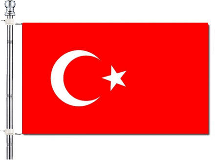 Vlaggenstok / vlaggenmast set - incl vlag van Turkije 90 x 150 cm - aluminium - 183 cm