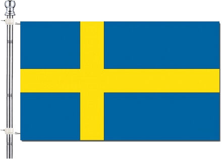 Vlaggenstok / vlaggenmast set - incl vlag van Zweden 90 x 150 cm - aluminium - 183 cm