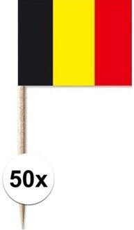 Vlaggetjes cocktailprikkers vlag Belgie - 50x - 8 cm - hout/papier