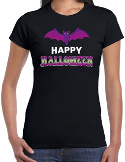 Vleermuis / happy halloween horror shirt zwart voor dames - verkleed t-shirt L