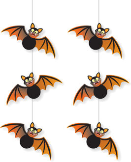 Vleermuizen hangdecoratie - 2x stuks - zwart met oranje - 70 cm - papier - brandvertragend - Hallowe