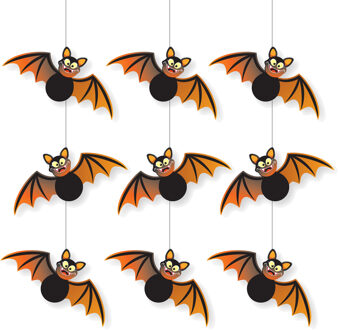 Vleermuizen hangdecoratie - 3x stuks - zwart met oranje - 70 cm - papier - brandvertragend - Hallowe