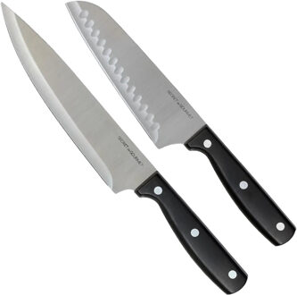 vlees/koksmes Essential - set van 2x stuks - 29 en 33 cm - RVS - zwart