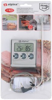 vleesthermometer digitaal en timer zilver 15 cm Zilverkleurig