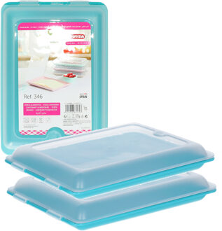 Vleeswarendoos - 3x - blauw - kunststof - 24,5 x 17 x 4 cm - vershouddoos / kaasdoos