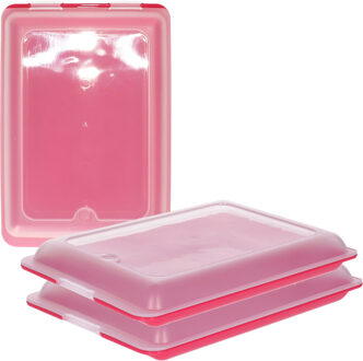 Vleeswarendoos - 3x - roze - kunststof - 24,5 x 17 x 4 cm - vershouddoos / kaasdoos