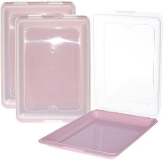 Vleeswarendoos - 3x - roze - kunststof - 24,5 x 17 x 4 cm - vershouddoos / kaasdoos