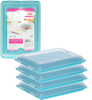 Vleeswarendoos - 5x - blauw - kunststof - 24,5 x 17 x 4 cm - vershouddoos / kaasdoos