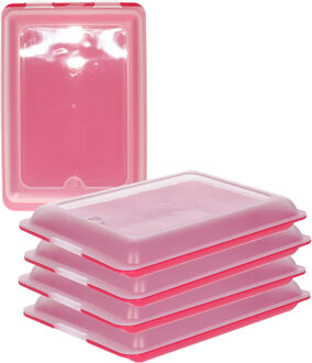 Vleeswarendoos - 5x - roze - kunststof - 24,5 x 17 x 4 cm - vershouddoos / kaasdoos