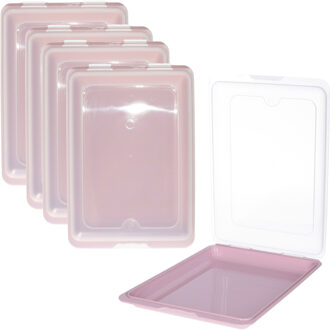 Vleeswarendoos - 5x - roze - kunststof - 24,5 x 17 x 4 cm - vershouddoos / kaasdoos