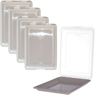 Vleeswarendoos - 5x - taupe - kunststof - 24,5 x 17 x 4 cm - vershouddoos / kaasdoos