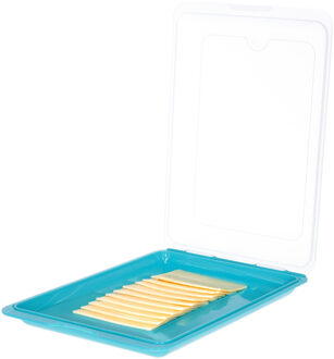 Vleeswarendoos - blauw - kunststof - 24,5 x 17 x 4 cm - vershouddoos / kaasdoos