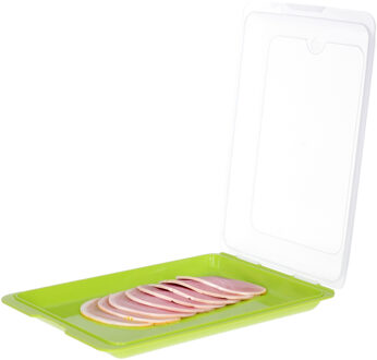 Vleeswarendoos - groen - kunststof - 24,5 x 17 x 4 cm - vershouddoos / kaasdoos