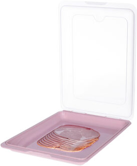Vleeswarendoos - roze - kunststof - 24,5 x 17 x 4 cm - vershouddoos / kaasdoos