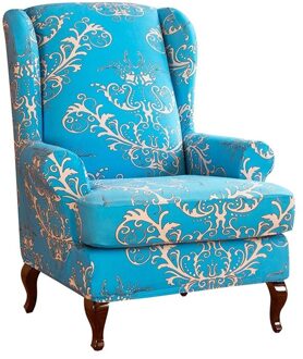 Vleugel Stoel Cover All-Inclusive Wingback Stoel Hoes Singel Sofa Hoes Spandex Antislip Fauteuils Couch Protector blauw