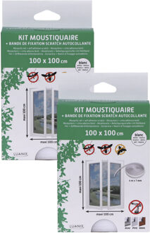 Vliegen/insecten opzet raam hor - 2x - wit - 100 x 100 cm - hordoeken met klittenband