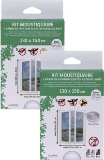 Vliegen/insecten opzet raam hor - 2x - wit - 130 x 150 cm - hordoeken met klittenband