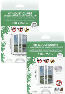 Vliegen/insecten opzet raam hor - 2x - wit - 150 x 250 cm - hordoeken met klittenband