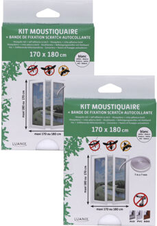 Vliegen/insecten opzet raam hor - 2x - wit - 170 x 180 cm - hordoeken met klittenband