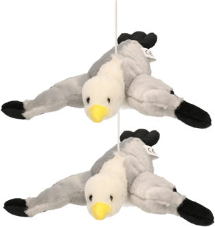 Vliegende meeuw knuffel - 2x stuks - 28 cm - pluche - meeuwenknuffel - dierenknuffels