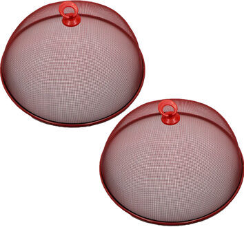 Vliegenkap/voedselkap - 2x - rood - metaal - D35 x H16 cm