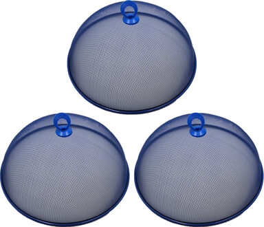 Vliegenkap/voedselkap - 3x - blauw - metaal- D35 x H16 cm
