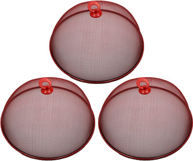 Vliegenkap/voedselkap - 3x - rood - metaal - D35 x H16 cm