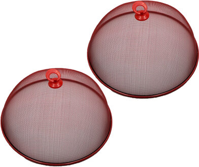 Vliegenkap/voedselkap - 4x - rood - metaal - D35 x H16 cm