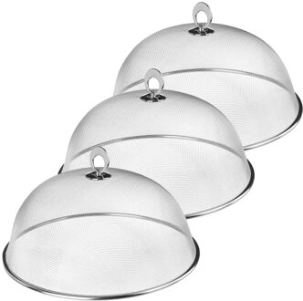 Vliegenkap/voedselkap - Set van 3x stuks - RVS - rond - D30 cm - Eten/voedsel besc