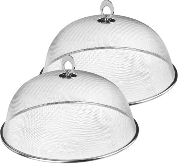 Vliegenkap/voedselkap - Set van 4x stuks - RVS - rond - D30 cm - Eten/voedsel besc