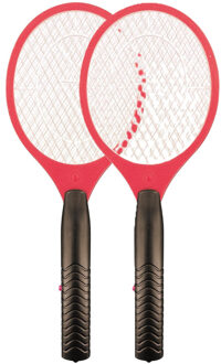 Vliegenmepper - 2x - elektrisch - rood - 46 cm - kunststof - op batterijen - anti-insecten