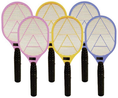 Vliegenmepper elektrisch - 2x - op batterijen - mix kleuren - kunststof - 40 cm