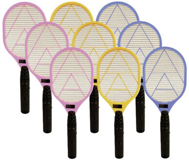 Vliegenmepper elektrisch - 3x - op batterijen - mix kleuren - kunststof - 40 cm