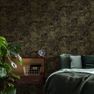 Vliesbehang Beton Metallic - Zwart - Goud - 10,05m X 52cm