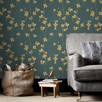 Vliesbehang Bloemen Jade - Groen - 10,05m X 53cm