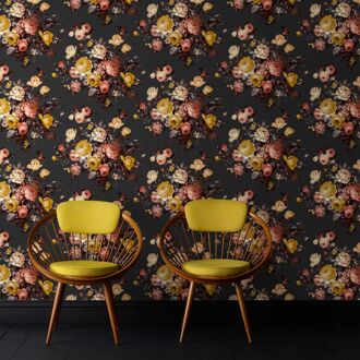 Vliesbehang Bouquet - Zwart - Multicolour - 10,05 M X 52 Cm