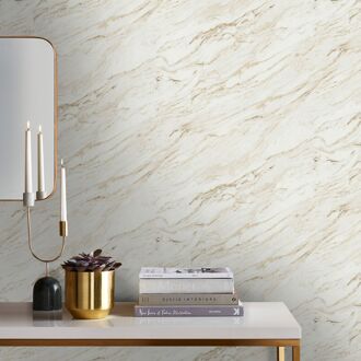Vliesbehang Carrara Marmer - Wit - Goud - 10,05m X 52cm