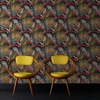 Vliesbehang Flow - Zwart - Rood - Bruin - 10,05 M X 52 Cm