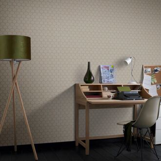 Vliesbehang Hexagon - Taupe - 10,05 M X 52 Cm