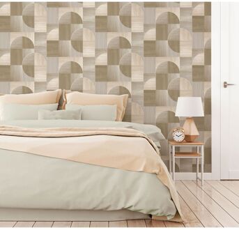 Vliesbehang Houten Cirkels - Naturel - 10,05m X 53cm
