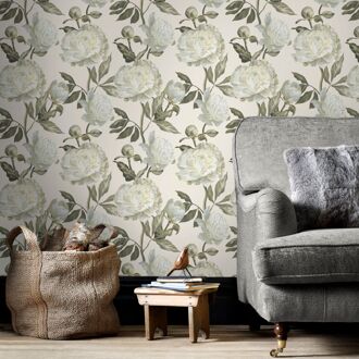 Vliesbehang Pioenroos - Naturel - 10,05m X 53cm