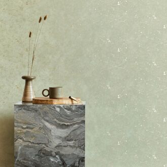 Vliesbehang Pleister - Saliegroen - Goud - 10,05m X 52cm