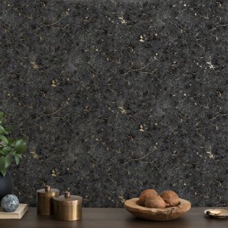 Vliesbehang Pleister - Zwart - Goud - 10,05 M X 52 Cm