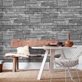 Vliesbehang Stones - Grijs - 10,05m X 52cm