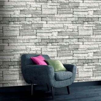 Vliesbehang Stones - Lichtgrijs - 10,05m X 52cm