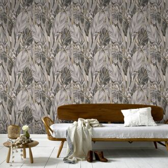 Vliesbehang Tropics - Groen - Grijs - 10,05m X 53cm