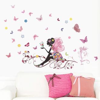 Vlinder Bloem Fee Stickers Slaapkamer Woonkamer Muren Sticker Mural Decals Art Room Decor Muurstickers Diy Decor