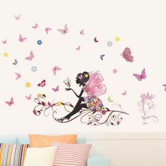 Vlinder Bloem Fee stickers voor kinderen kamers meisjes decals DIY poster Woonkamer Muursticker Home Decor Aug9